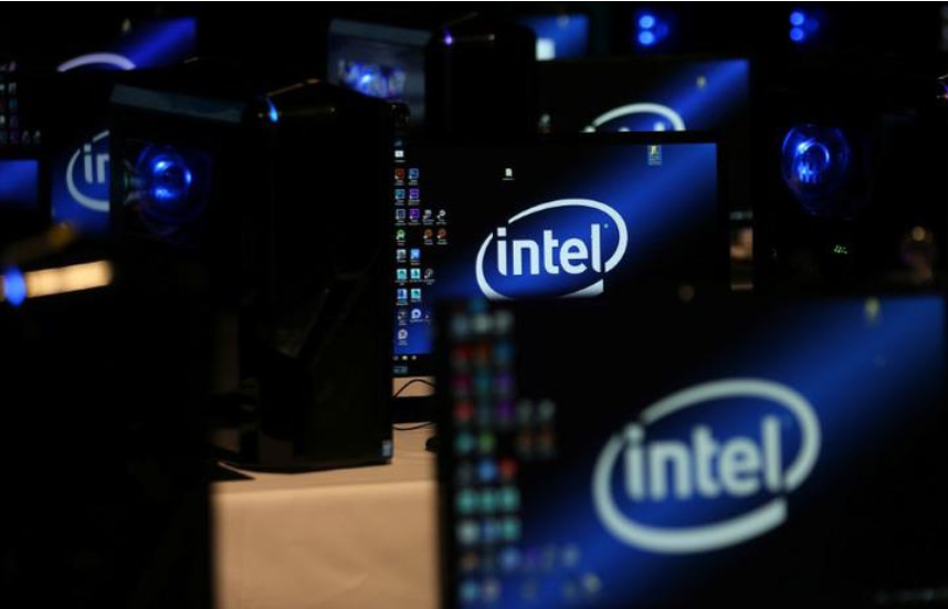 Intel logo on several monitors