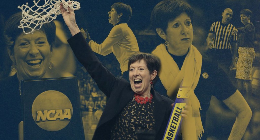 Muffet McGraw; Credit: Michael Wagstaffe, Yahoo Sports